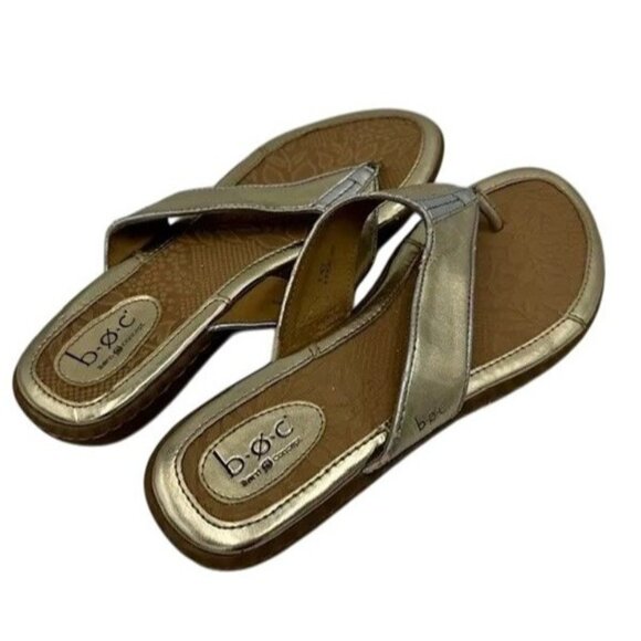 B.O.C. Born Concept Womens Sandals Size 9M Metallic Gold Cushioned Footbed Thong - Picture 2 of 6